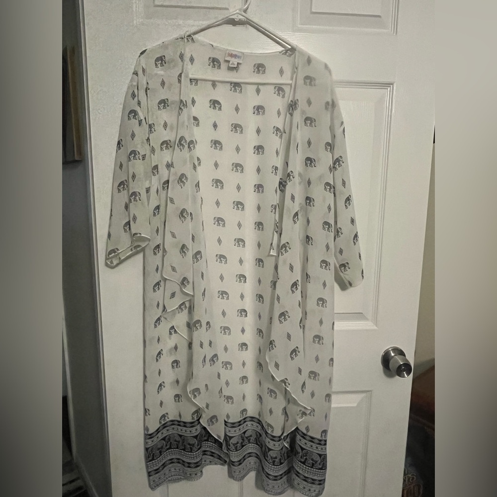 LuLaRoe Ivory and Charcoal Elephant Kimono